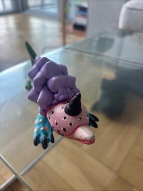 Hand painted ceramic from Mexico - Purple & Pink Reptile mythical creature deco